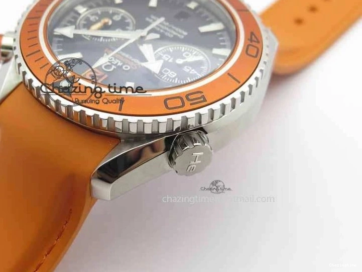 0513 Planet Ocean Master Chrono 45mm SS OM 1:1 Best Edition Black Dial On Orange Rubber Strap A Attractive 8170